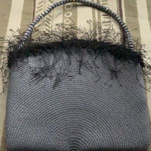 Grey, beaded handle purse